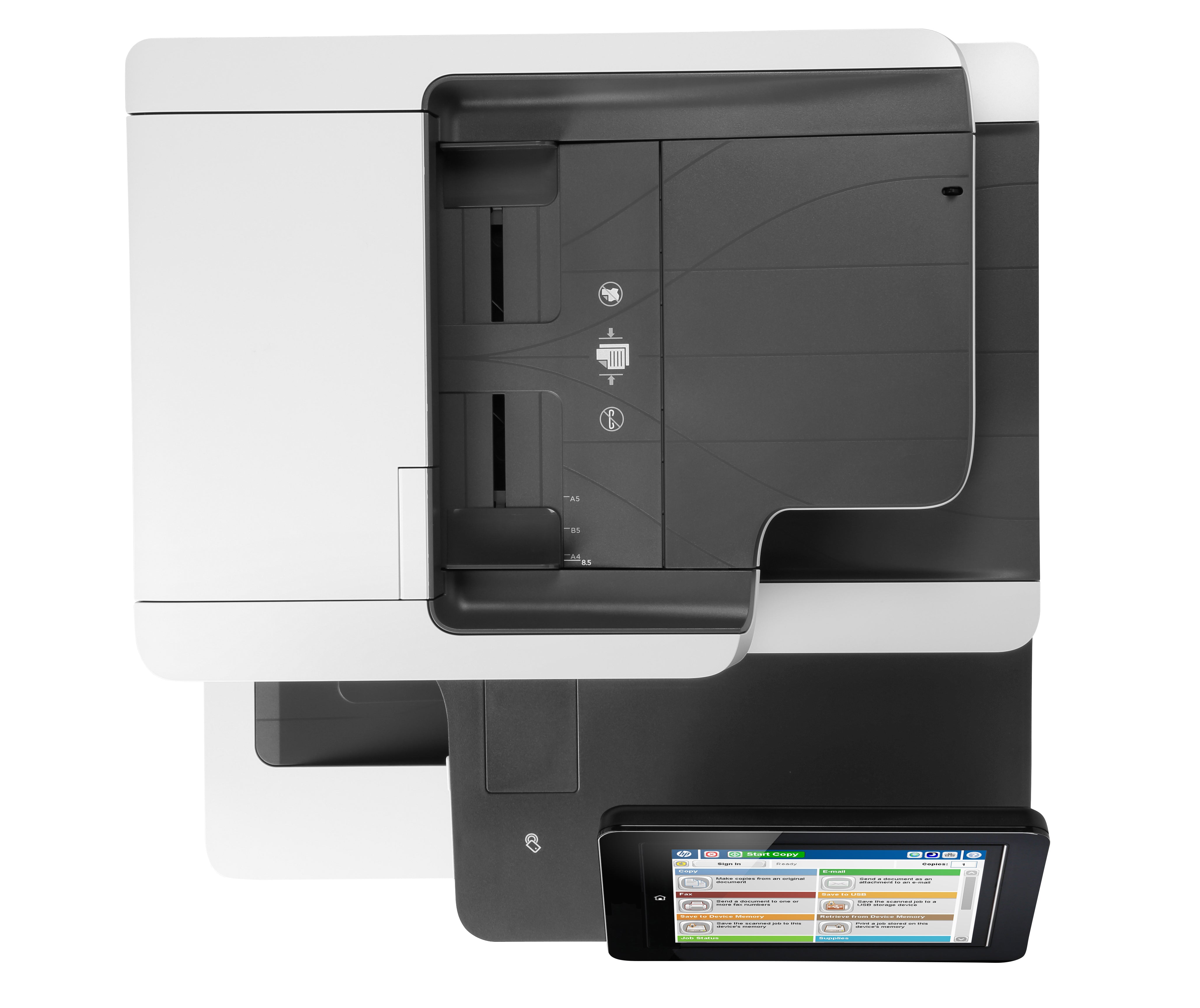 HP Color LaserJet Enterprise Flow MFP M577c, couleur, imprimante professionnelle, impression, copie, numérisation, télécopie, bac d'alimentation de 100 feuilles ; Impression via le port USB avant ; Numériser vers e-mail/pdf ; Impression recto verso