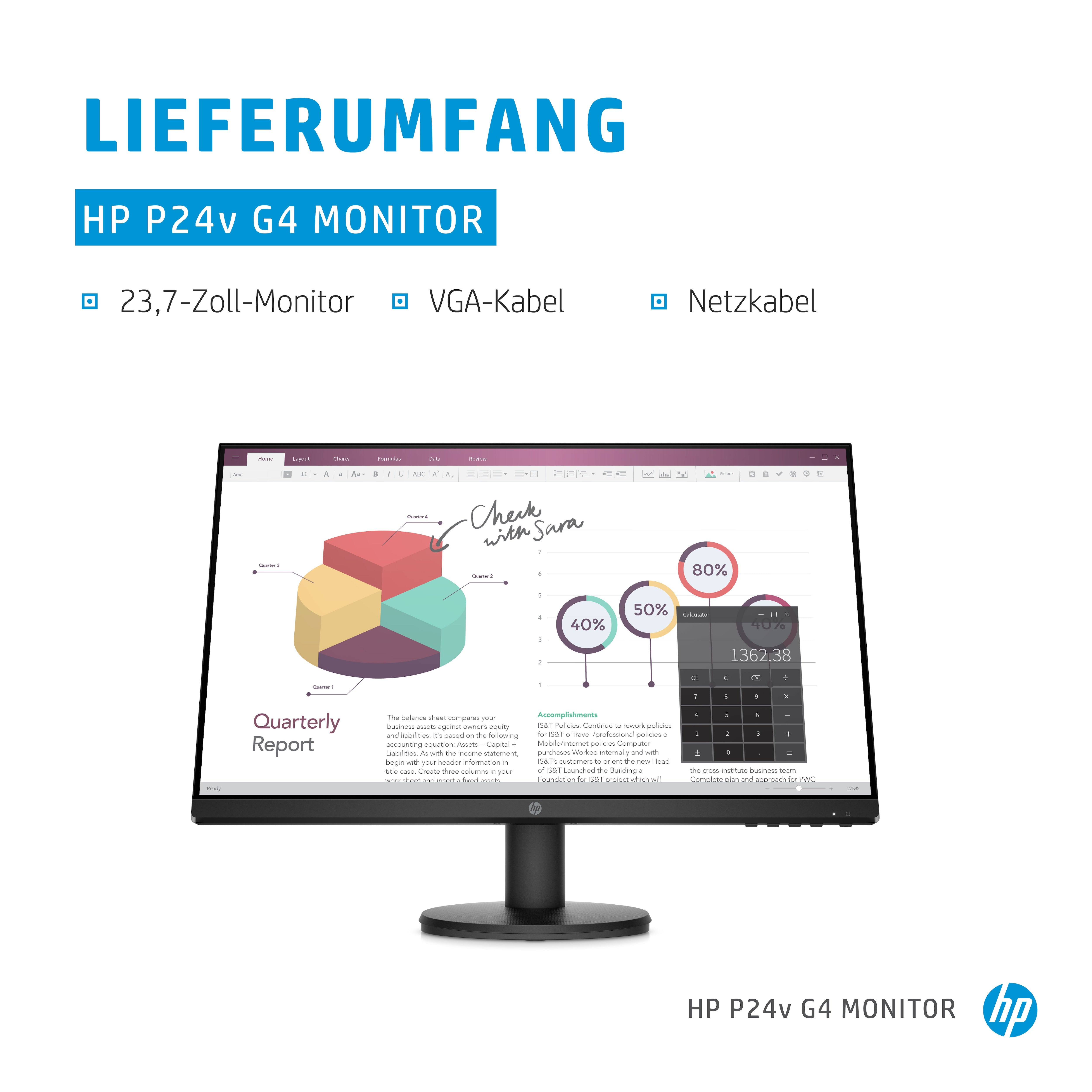 HP P24V G4 Monitor d'ordinateur 60,5 cm (23,8 ") 1920 x 1080 pixels Full HD Black