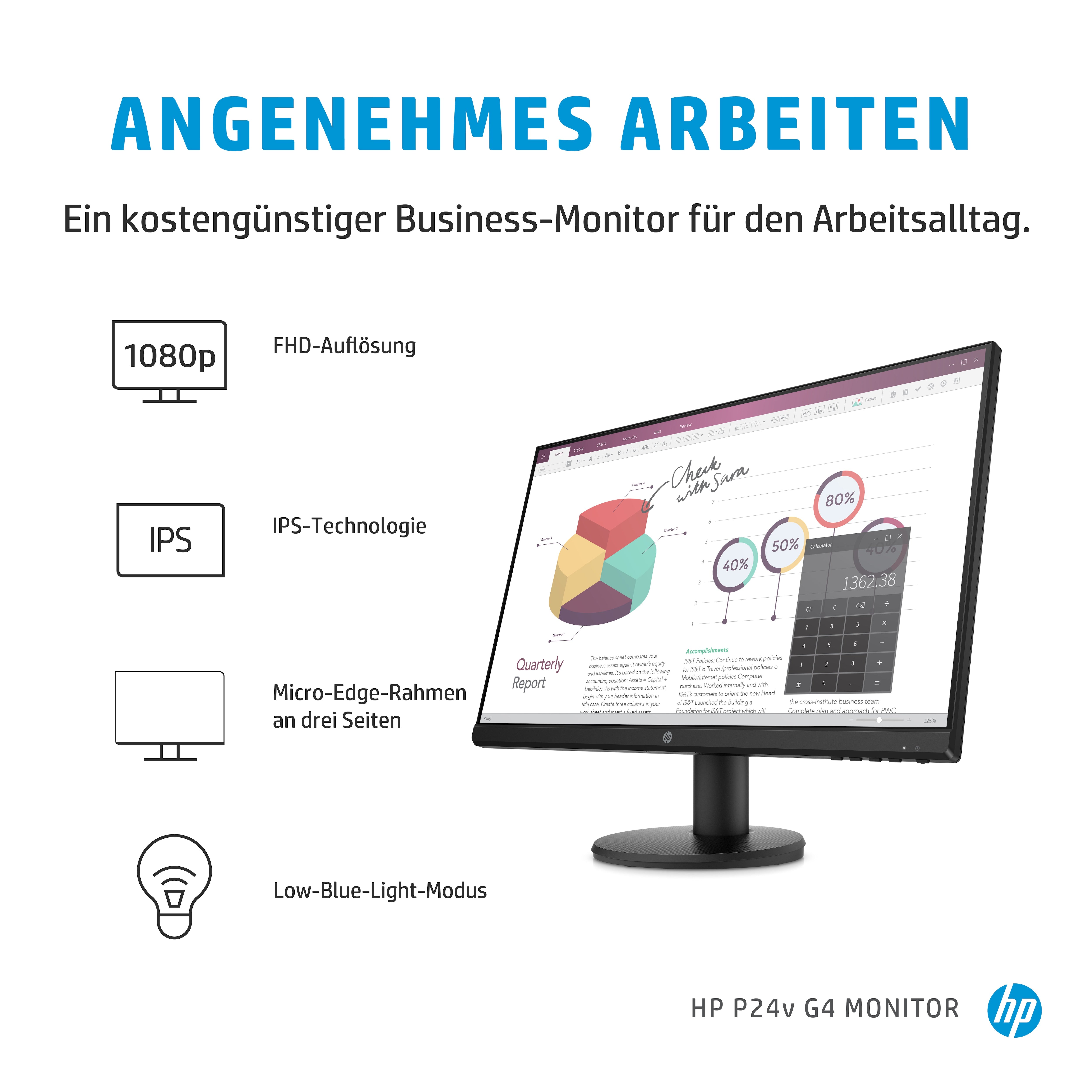 HP P24V G4 Monitor d'ordinateur 60,5 cm (23,8 ") 1920 x 1080 pixels Full HD Black