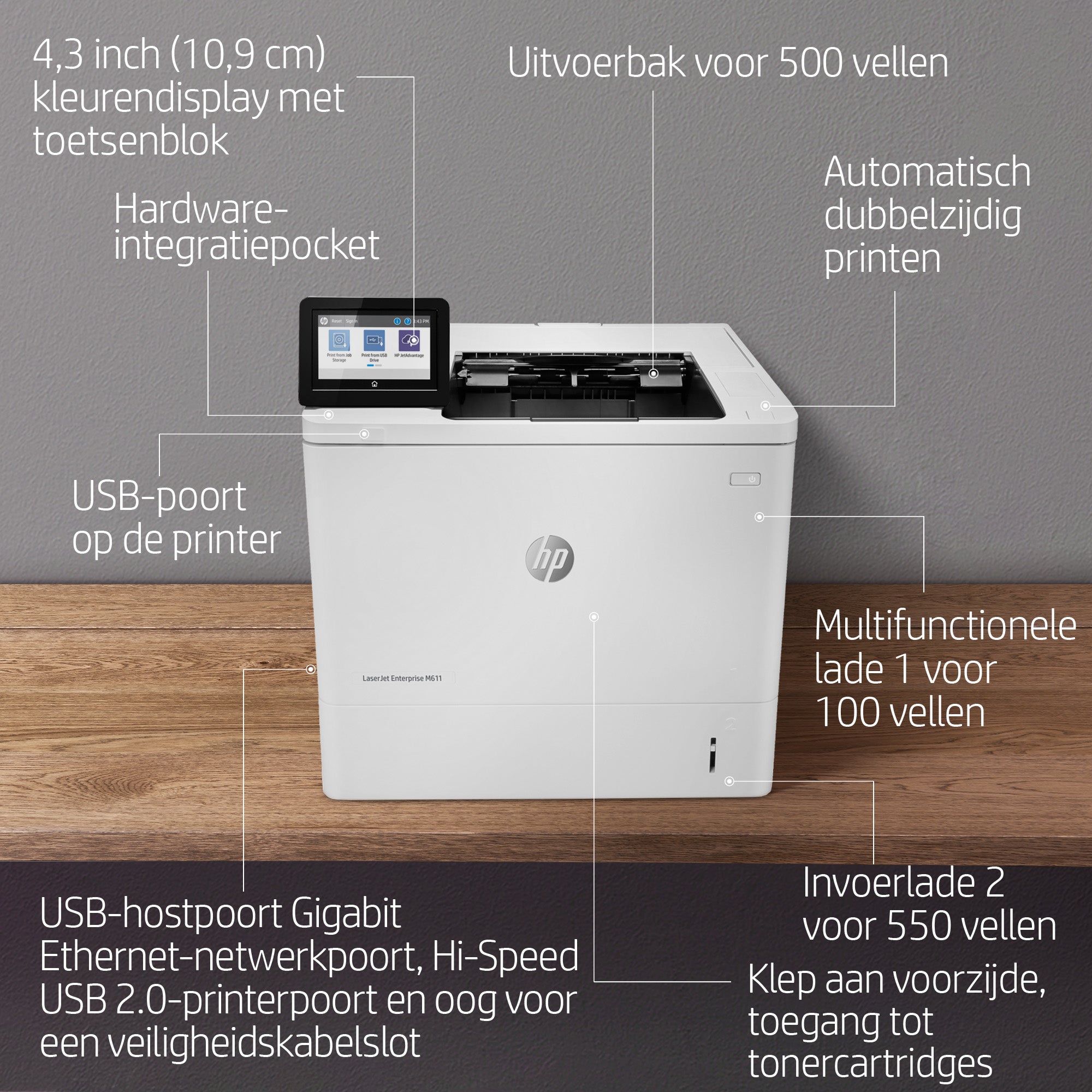 HP LaserJet Enterprise M611dn, impression, impression recto verso