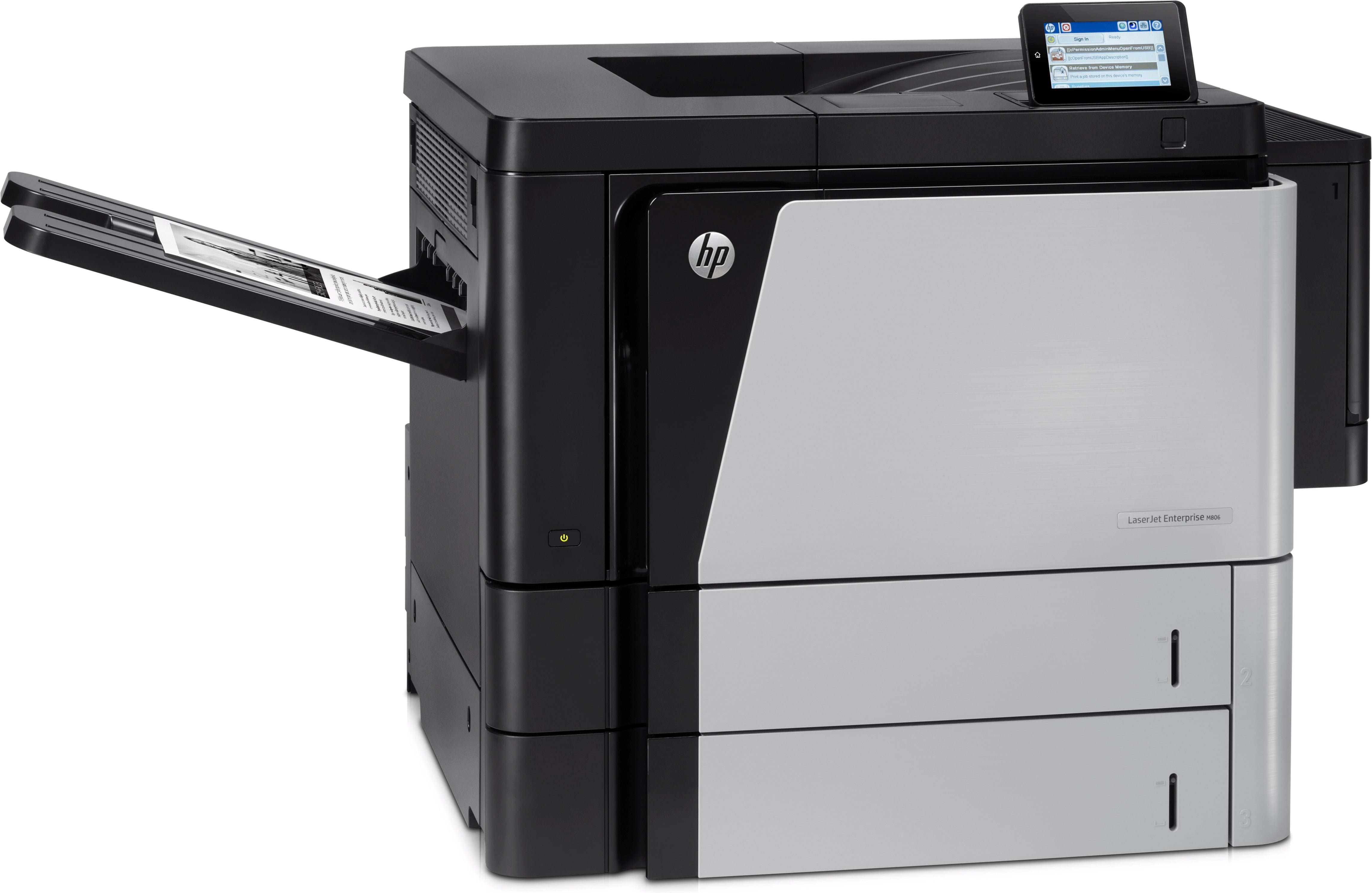 Imprimante HP LaserJet Enterprise M806dn, Noir et blanc, Imprimante professionnelle, Impression, Impression via le port USB avant ; Impression recto verso