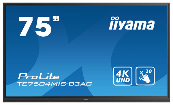 iiyama TE7504MIS-B3AG journal illustré Écran plat interactif 190,5 cm (75") WiFi 400 cd/m² 4K Ultra HD Noir Écran tactile Processeur type iiWare 9.0 