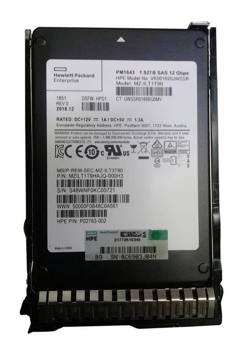 Disque SSD HPE 1,92 To SAS 2,5 petit facteur de forme SS20K P08725-001