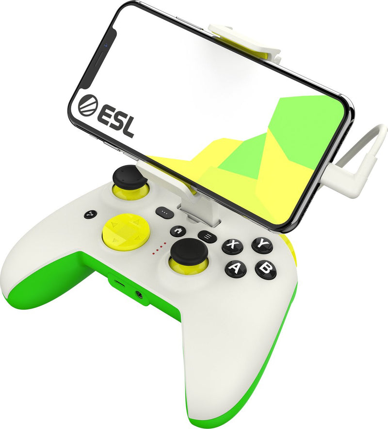 Manette de jeu RiotPWR ESL vert, blanc, jaune Lightning manette de jeu iOS