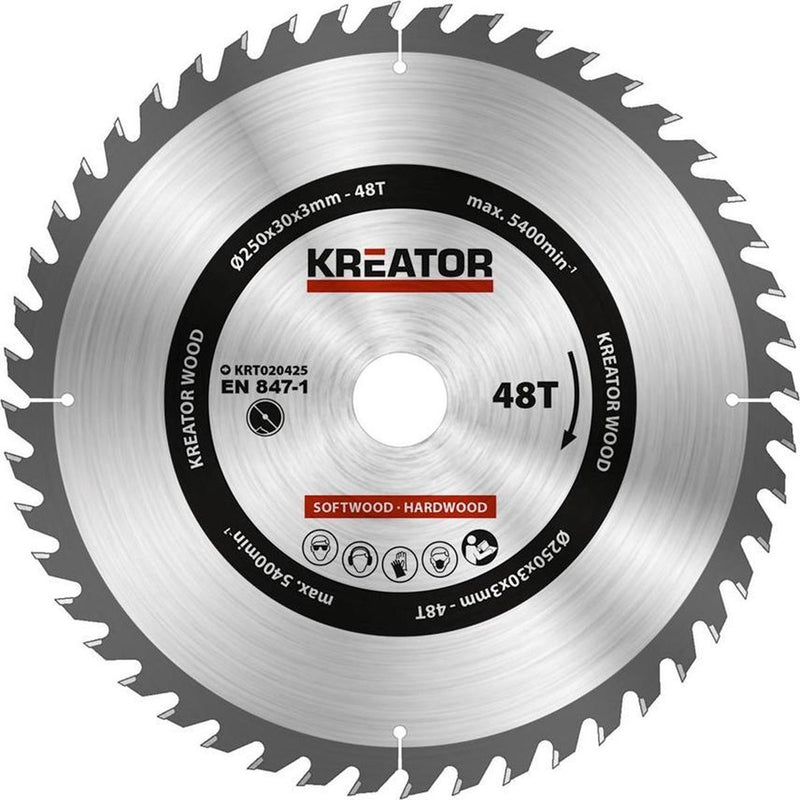 kreator Saw Blade for Wood 250X30X3MM 48T KRT020425