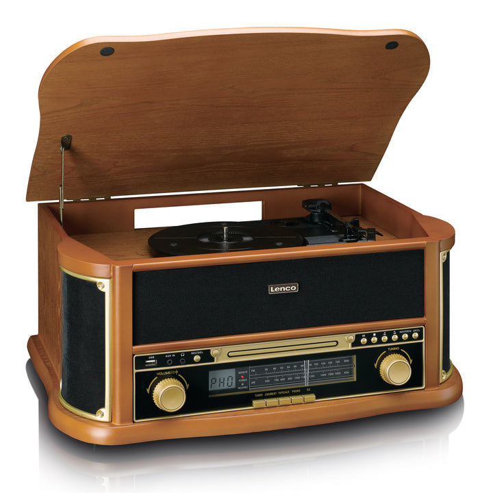 Lenco TCD-2551WD platine vinyle avec entraînement par courroie bois automatique