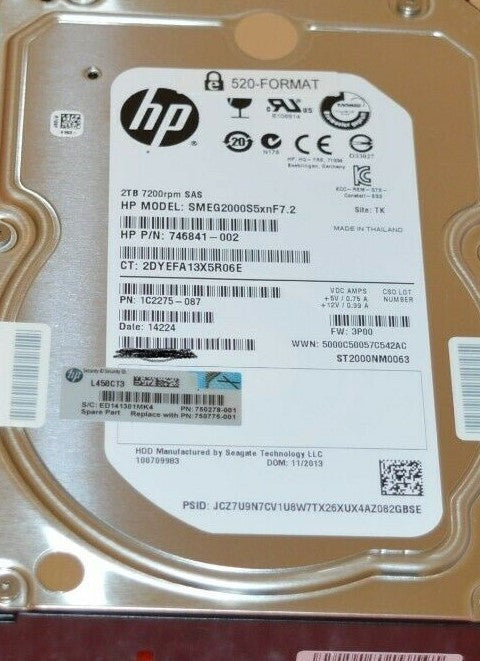 Disque dur HP 2 To 7 200 tr/min SAS 6 Go/s enfichable à chaud 750775-001